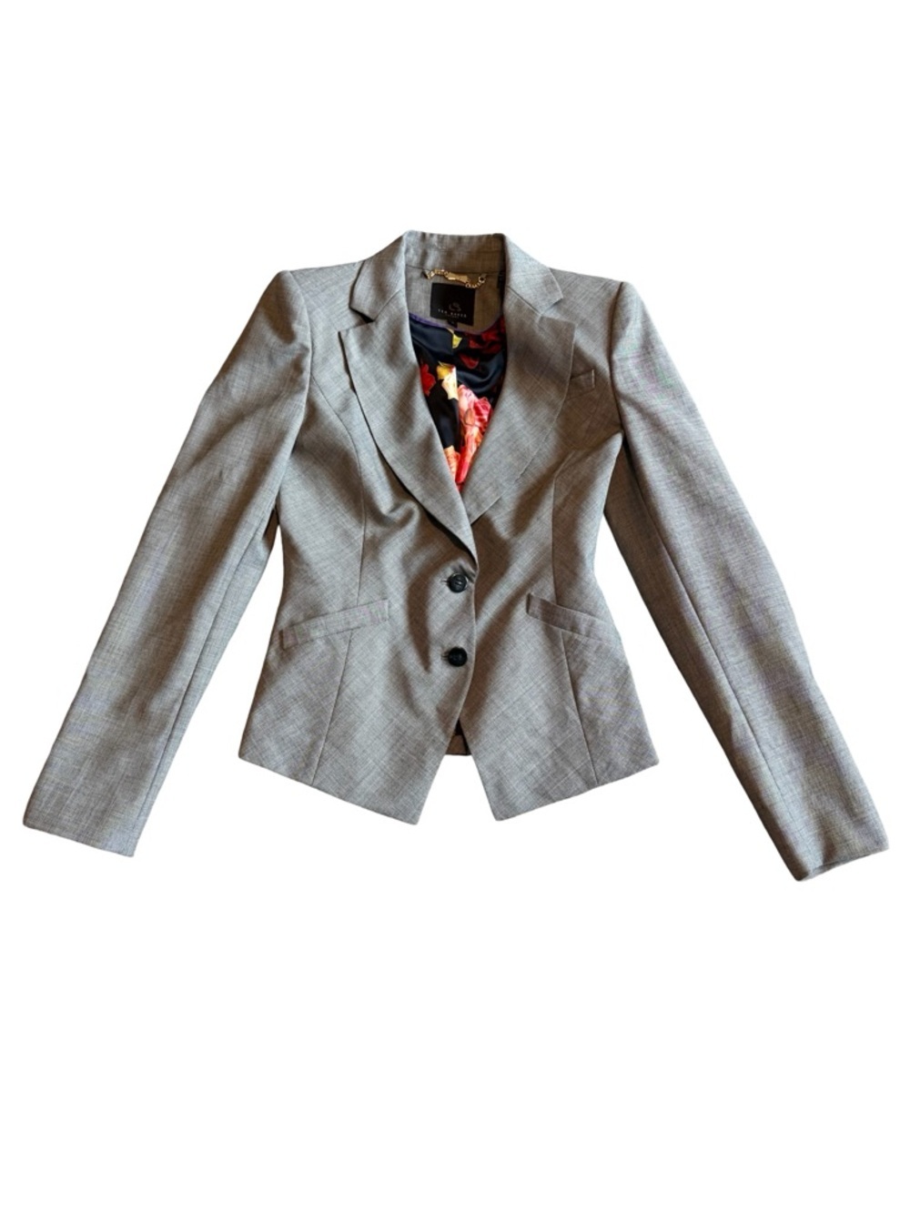 Ted Baker London Grey Button-Down Blazer Jacket Grey Wool Size 1 TB/Size 4 Women